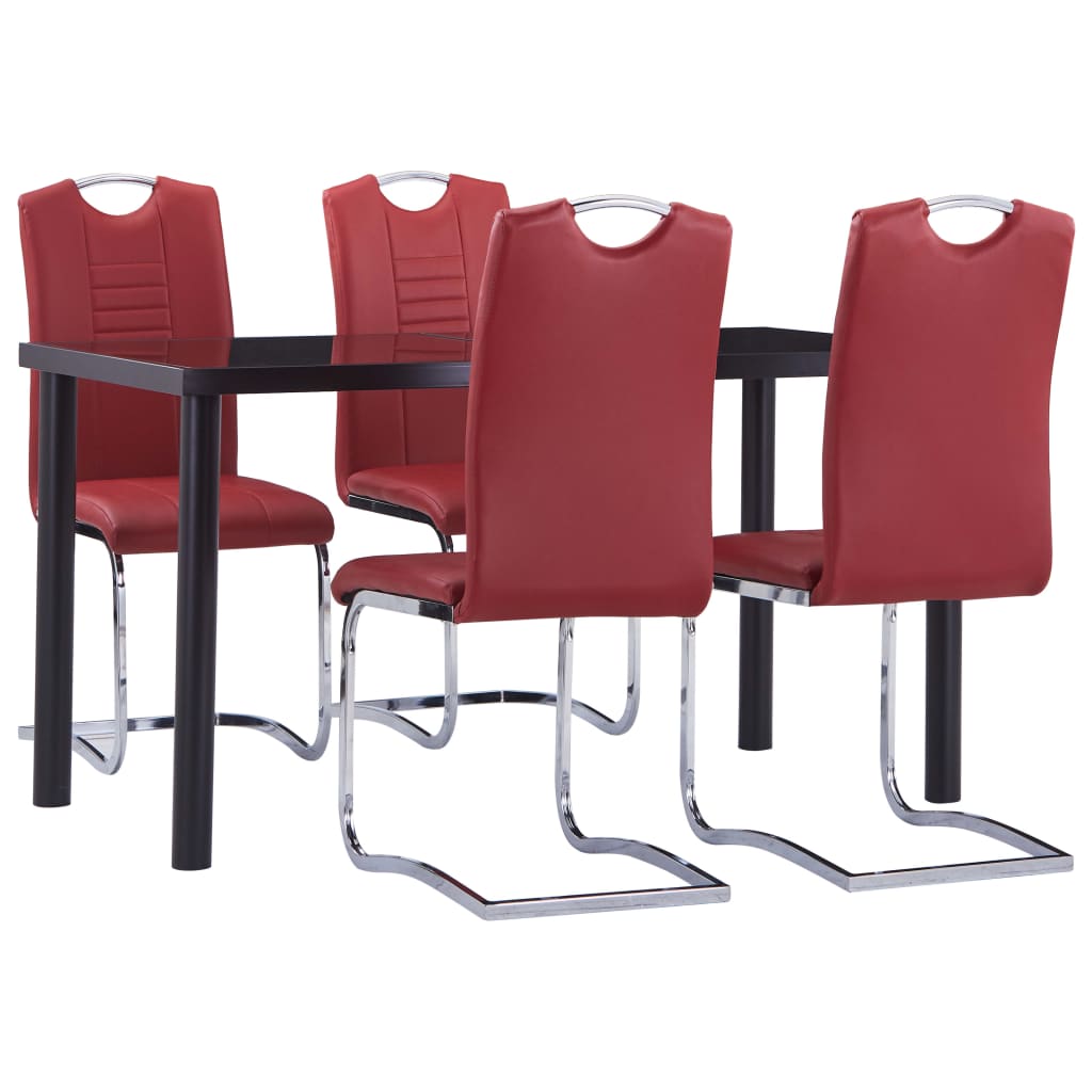 Set mobilier de bucatarie din 5 piese, vidaXL, Piele artificiala, 140 x 70 x 75 cm, Rosu