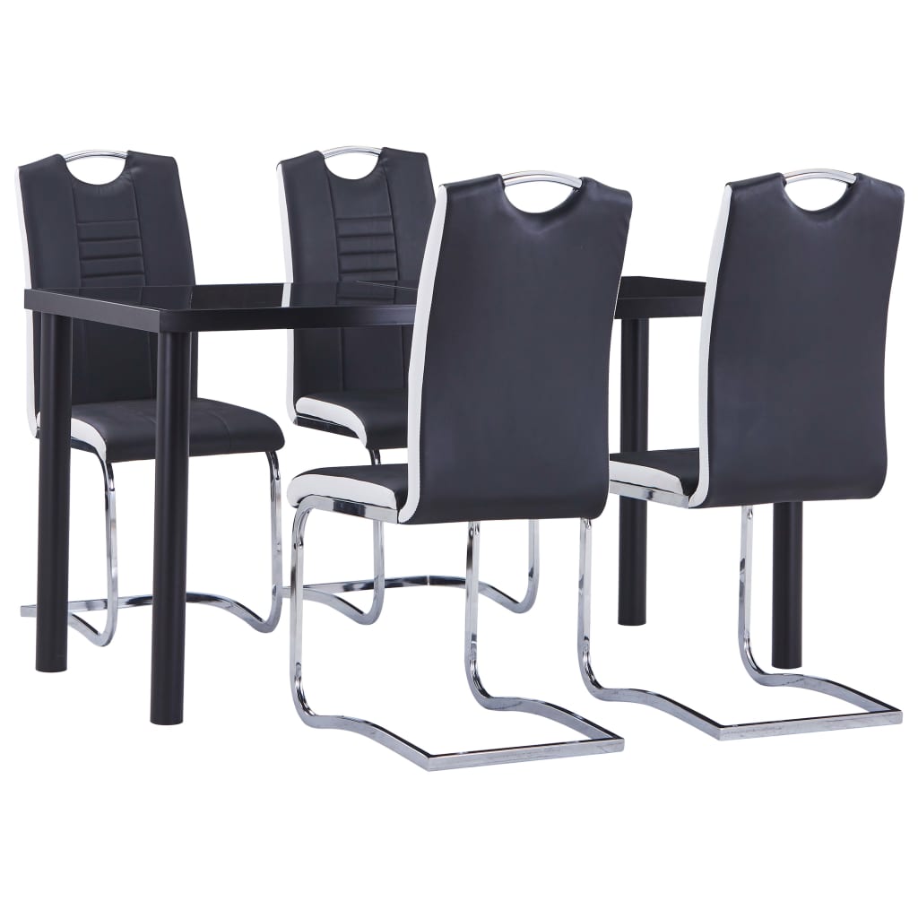 Set mobilier de bucatarie din 5 piese, vidaXL, Piele artificiala, 140 x 70 x 75 cm, Negru