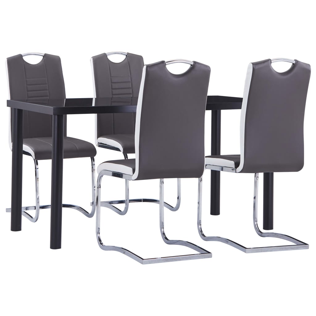 Set mobilier de bucatarie din 5 piese, vidaXL, Piele artificiala, 140 x 70 x 75 cm, Gri