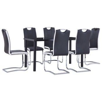 Set mobilier de bucatarie din 7 piese, vidaXL, Piele artificiala, 140 x 70 x 75 cm, Negru Set mobilier de bucatarie din 7 piese, vidaXL, Piele artificiala, 140 x 70 x 75 cm, Negru