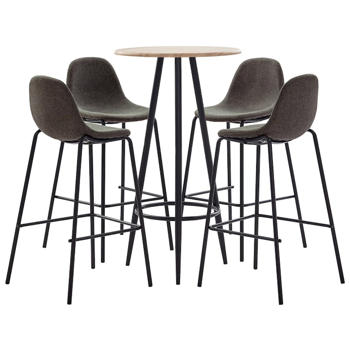 Комплект маса със столове vidaXL, 5 части, За бар, Плат, Сив, 60 x 107,5 см