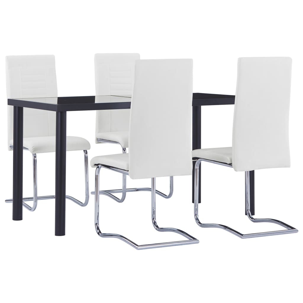 Set mobilier de bucatarie din 5 piese tapitate, vidaXL, Piele artificiala, 140 x 70 x 75 cm, Alb