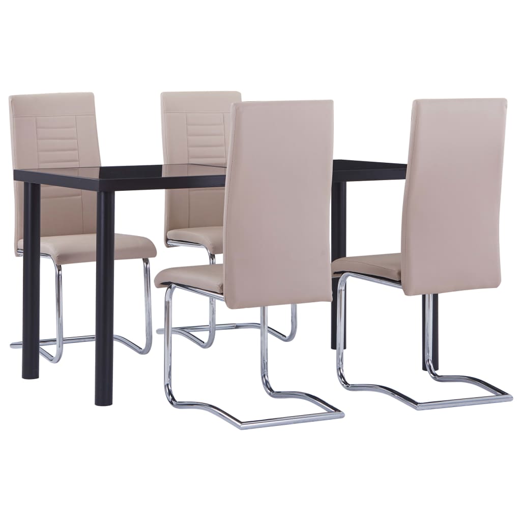 Set mobilier de bucatarie din 5 piese tapitate, vidaXL, Piele artificiala, 140 x 70 x 75 cm, Maro cappuccino