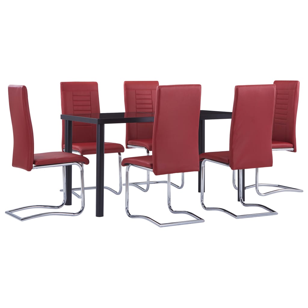 Set mobilier de bucatarie din 7 piese tapitate, vidaXL, Piele artificiala, 140 x 70 x 75 cm, Rosu