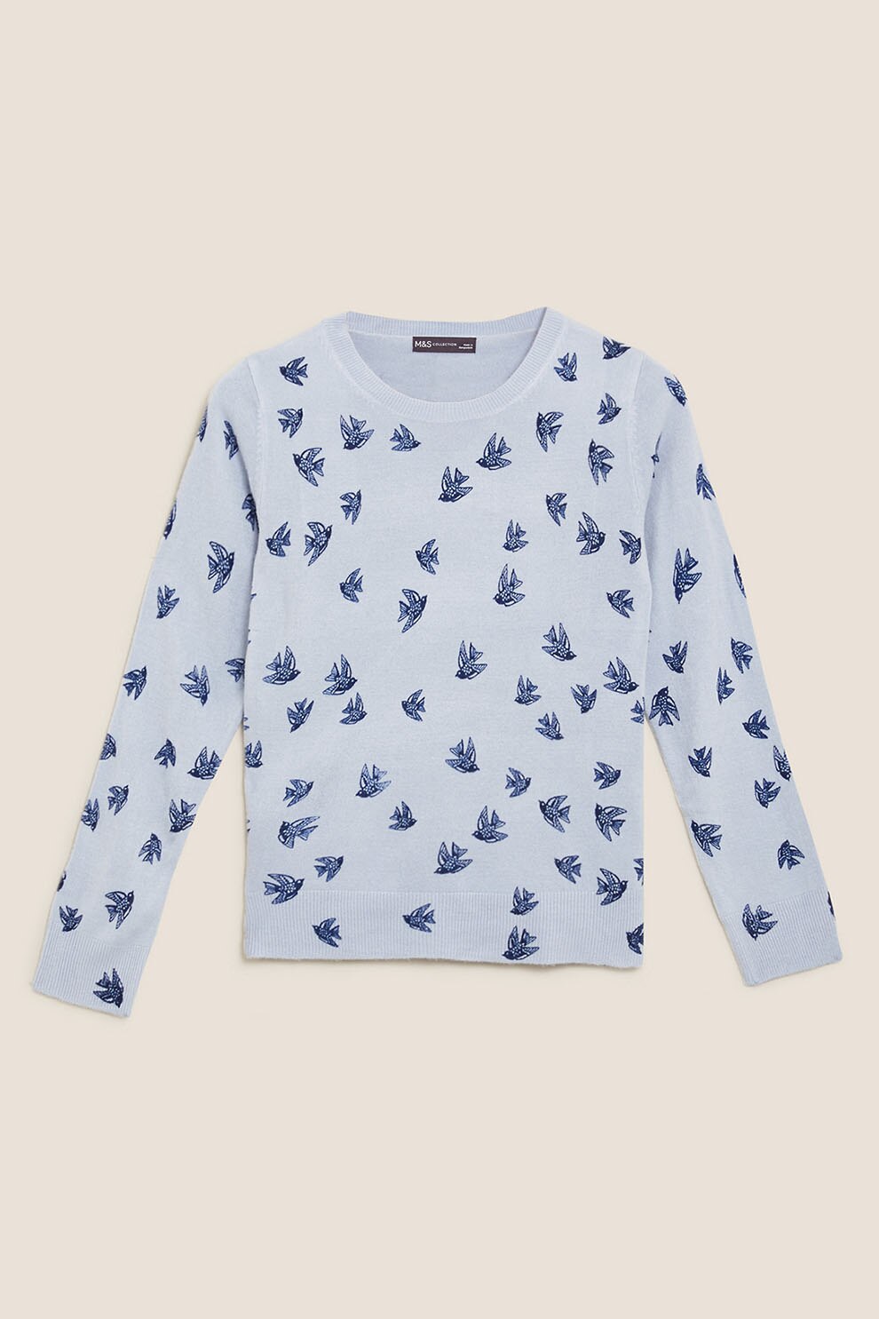 Marks & Spencer, Pulover tricotat fin cu imprimeu, ALBASTRU PASTEL/BLEUMARIN