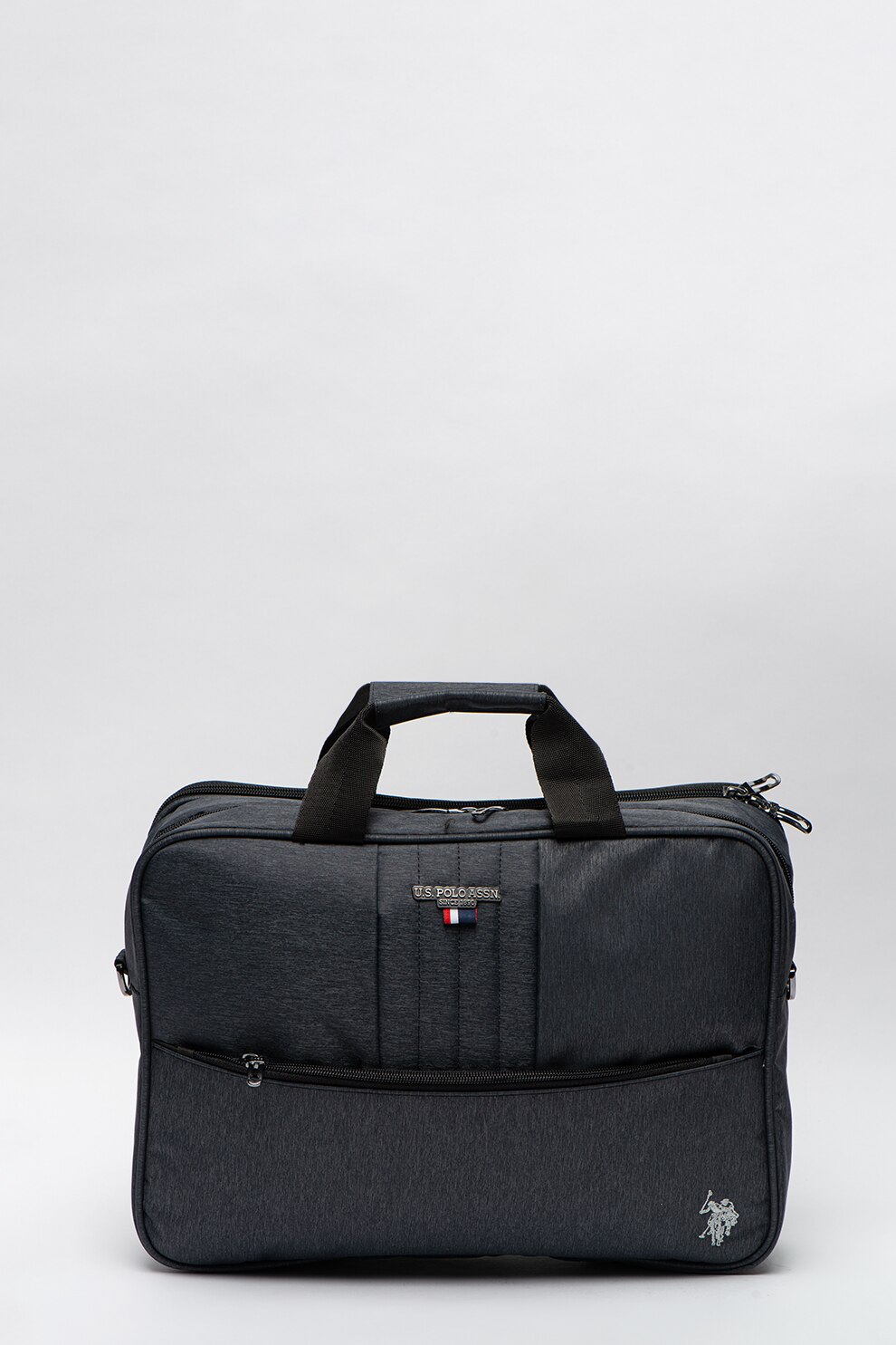 U.S. Polo Assn., Geanta pentru laptop cu aplicatie logo, Gri inchis