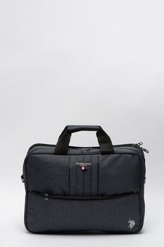 U.S. Polo Assn., Geanta pentru laptop cu aplicatie logo, Gri inchis U.S. Polo Assn., Geanta pentru laptop cu aplicatie logo, Gri inchis