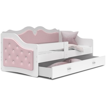 Pat pentru copii tapitat Eurotel, LILI, 180x80 cm, Alb-Roz Pat pentru copii tapitat Eurotel, LILI, 180x80 cm, Alb-Roz