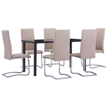 Set mobilier de bucatarie din 7 piese tapitate, vidaXL, Piele artificiala, 140 x 70 x 75 cm, Maro cappuccino Set mobilier de bucatarie din 7 piese tapitate, vidaXL, Piele artificiala, 140 x 70 x 75 cm, Maro cappuccino