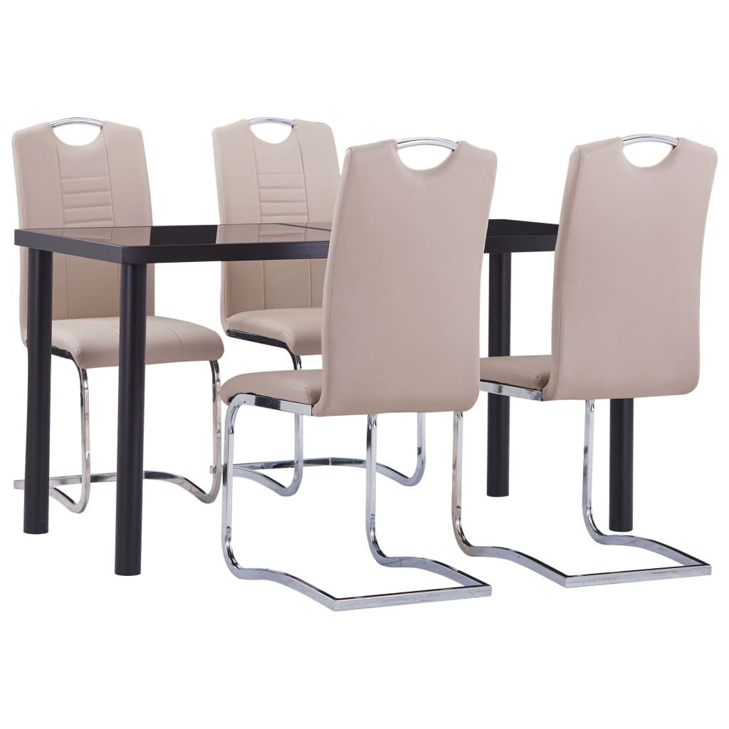 Set mobilier de bucatarie din 5 piese, vidaXL, Piele artificiala, 140 x 70 x 75 cm, Maro cappuccino
