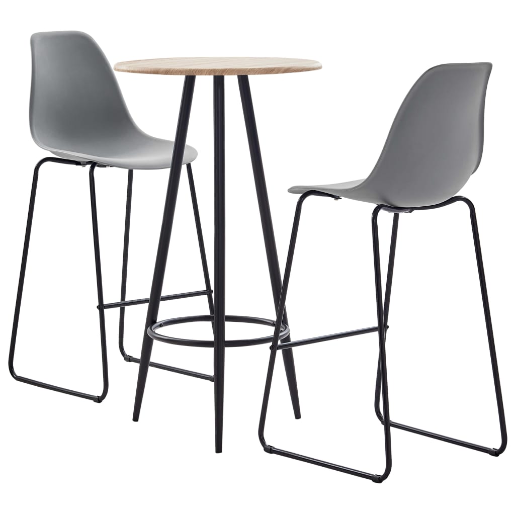 Set mobilier de bar din 3 piese cu masa rotunda si scaune din plastic, vidaXL, Plastic, 60 x 107.5 cm, Gri