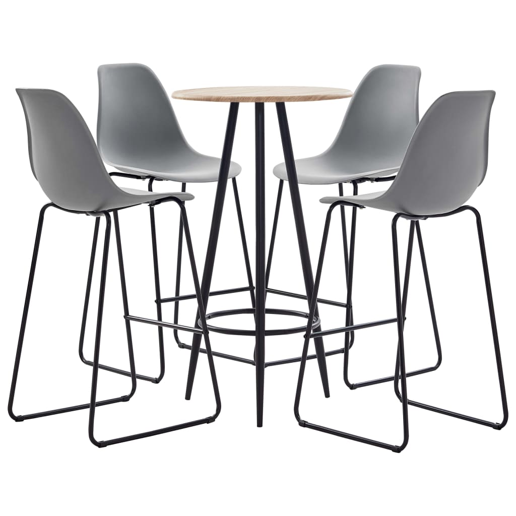Set mobilier de bar din 5 piese cu masa rotunda si scaune din plastic, vidaXL, Plastic, 60 x 107.5 cm, Gri