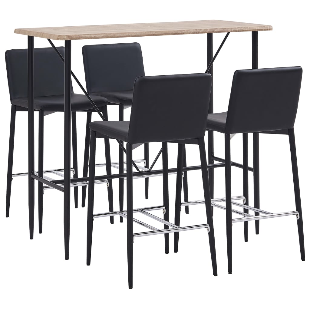 Set mobilier de bar cu 5 piese tapitate cu piele ecologica, vidaXL, Piele artificiala, 120 x 60 x 110 cm, Negru