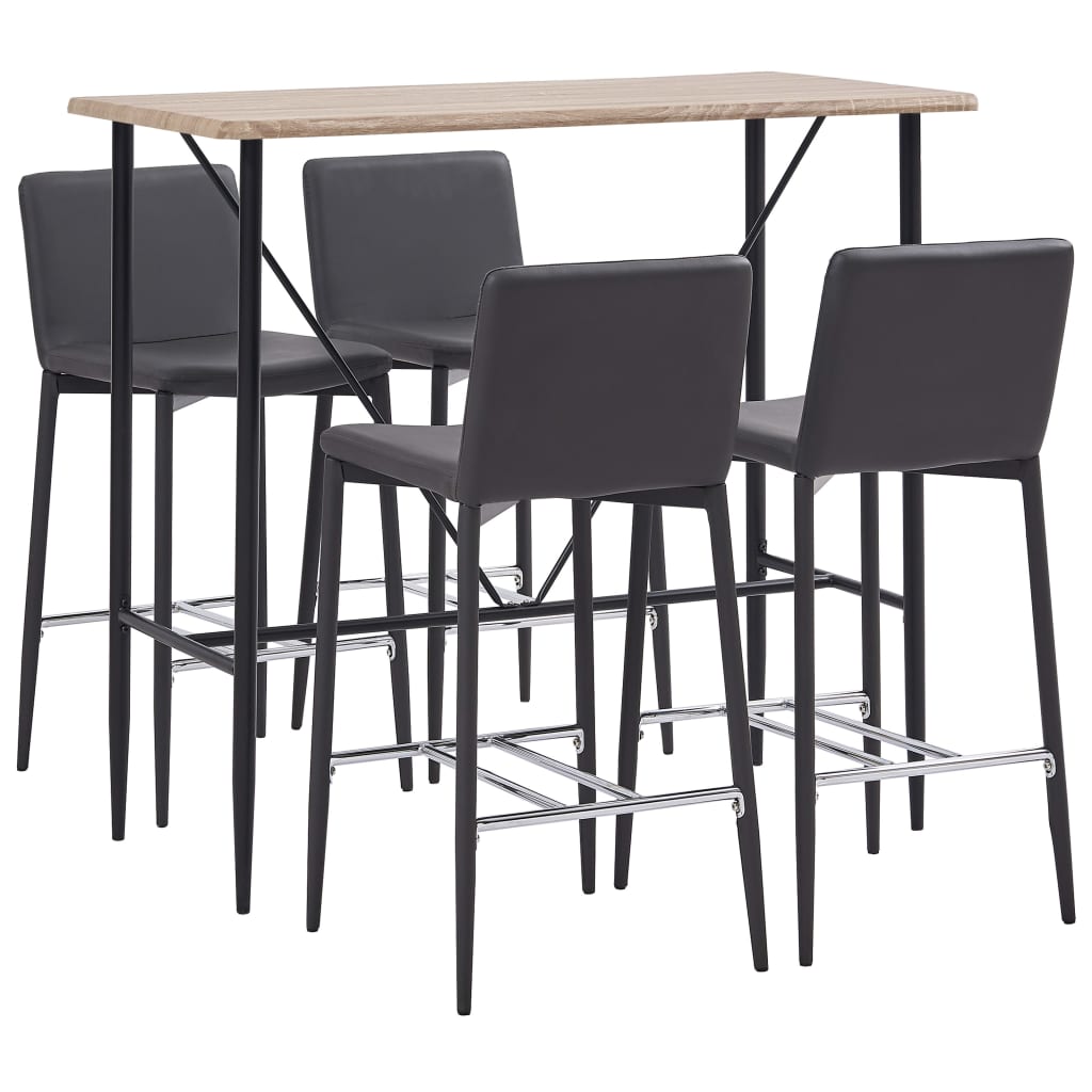 Set mobilier de bar cu 5 piese tapitate cu piele ecologica, vidaXL, Piele artificiala, 120 x 60 x 110 cm, Gri