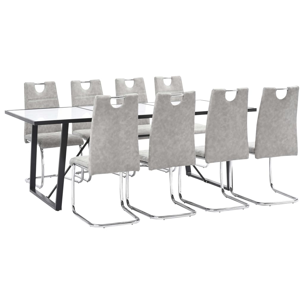 Set mobilier de bucatarie cu 9 piese tapitate, vidaXL, Piele artificiala, 200 x 100 x 75 cm, Gri deschis