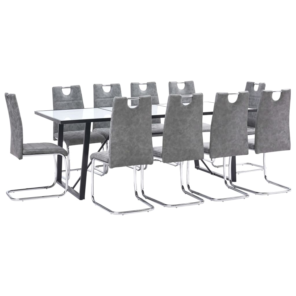 Set mobilier de bucatarie cu 11 piese tapitate, vidaXL, Piele artificiala, 200 x 100 x 75 cm, Gri inchis