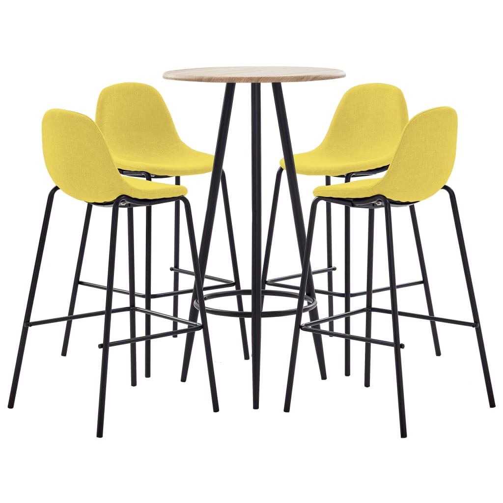 Set mobilier de bar din 5 piese cu masa rotunda, vidaXL, Tesatura, 60 x 107.5 cm, Galben