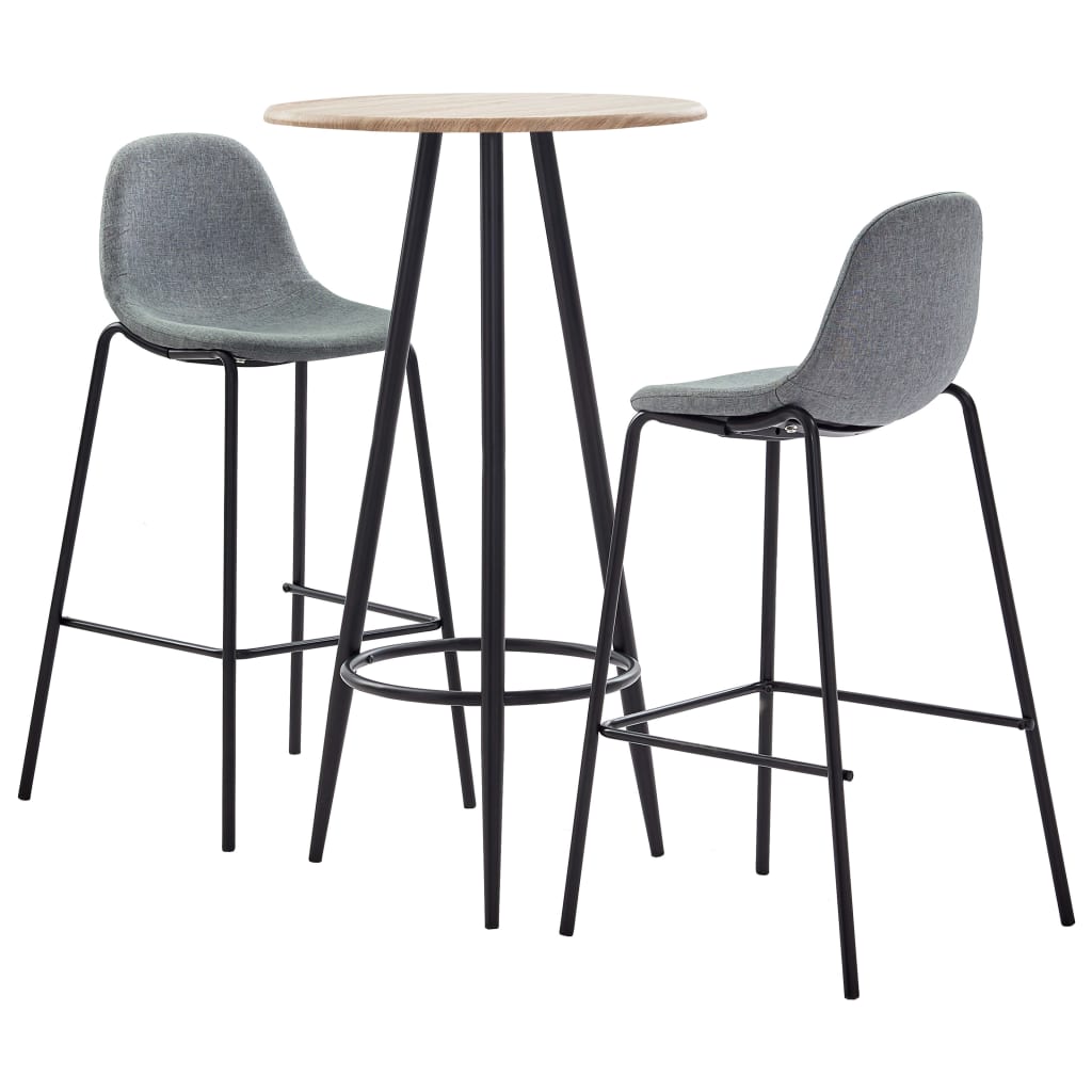 Set mobilier de bar din 3 piese cu masa rotunda, vidaXL, Tesatura, 60 x 107.5 cm, Gri