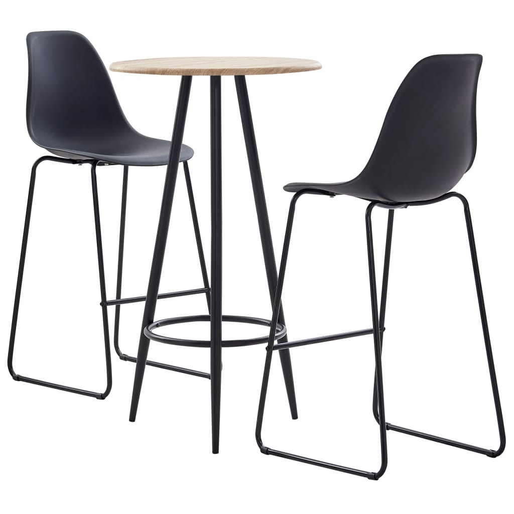 Set mobilier de bar din 3 piese cu masa rotunda si scaune din plastic, vidaXL, Plastic, 60 x 107.5 cm, Negru
