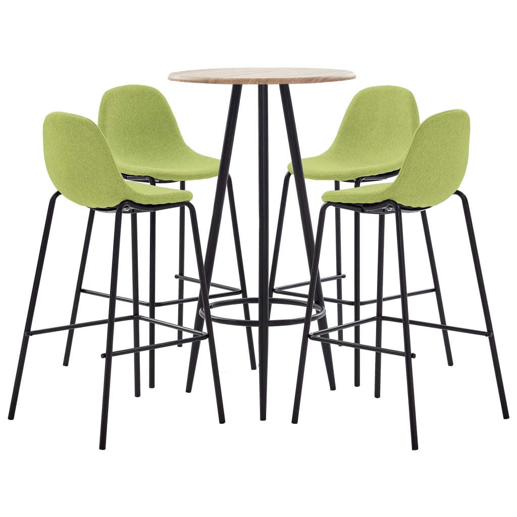 Set mobilier de bar din 5 piese cu masa rotunda, vidaXL, Tesatura, 60 x 107.5 cm, Verde
