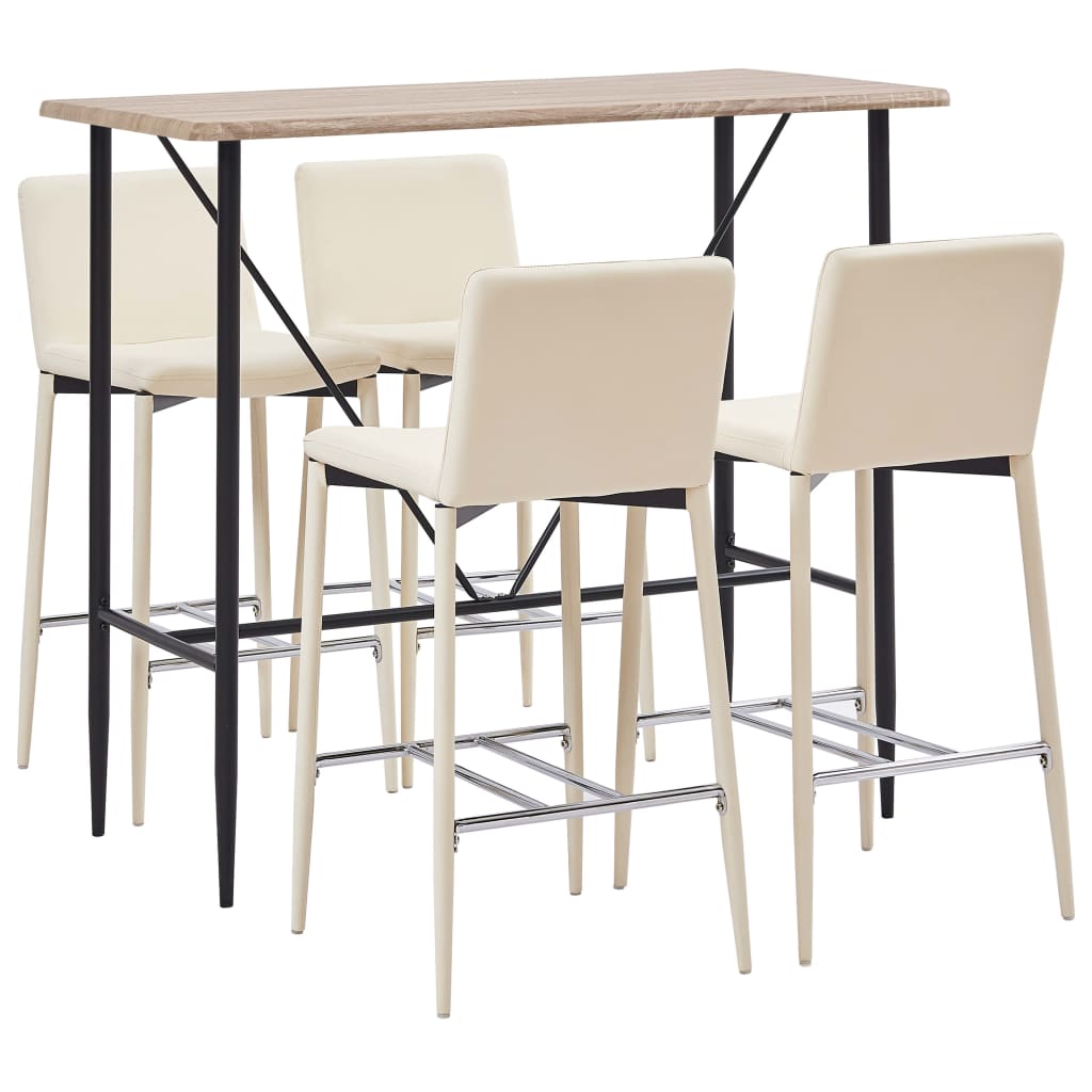 Set mobilier de bar cu 5 piese tapitate cu piele ecologica, vidaXL, Piele artificiala, 120 x 60 x 110 cm, Crem