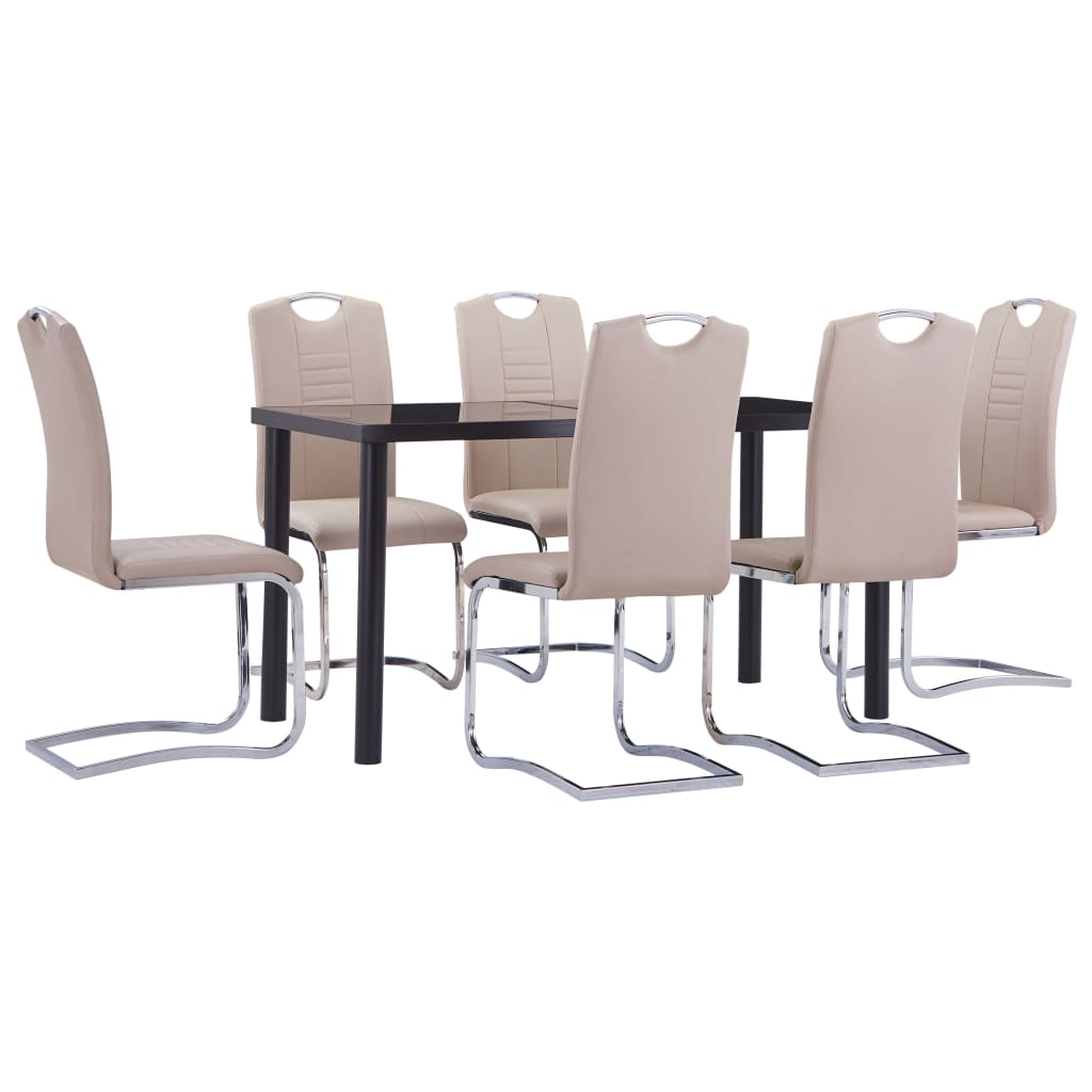 Set mobilier de bucatarie din 7 piese, vidaXL, Piele artificiala, 140 x 70 x 75 cm, Maro cappuccino