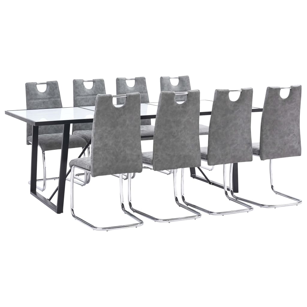 Set mobilier de bucatarie cu 9 piese tapitate, vidaXL, Piele artificiala, 200 x 100 x 75 cm, Gri inchis