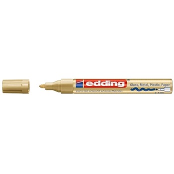 Marker permanent Edding 750, cu vopsea, corp metalic, varf rotund, 2-4 mm, auriu Marker permanent Edding 750, cu vopsea, corp metalic, varf rotund, 2-4 mm, auriu