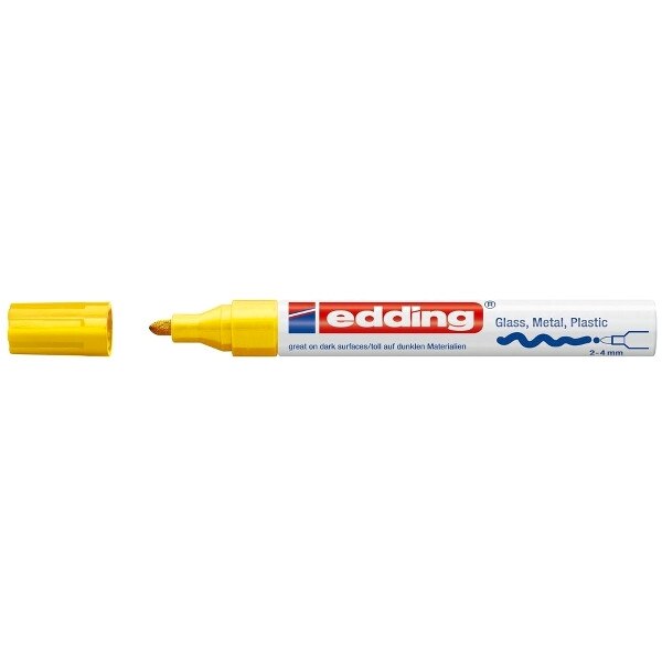 Marker permanent Edding 750, cu vopsea, corp metalic, alb, varf rotund, 2-4 mm, galben