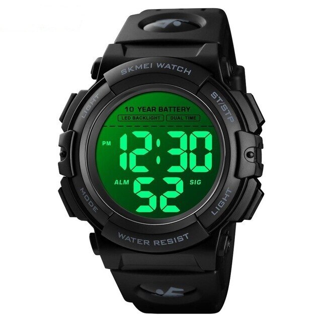 Ceas barbatesc Skmei, 5 ATM, Digital, Sport, Cronometru, Alarma, Afisare data, Lumina de fundal, Negru