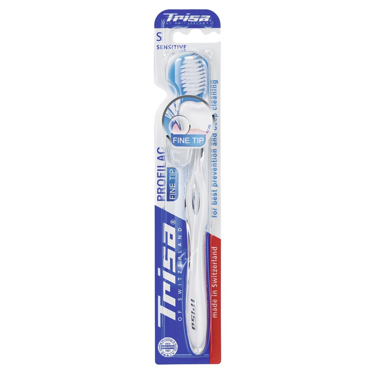 Periuta de dinti Trisa Profilac Fine Tip Sensitive, cu capac de protectie cadou, Alb