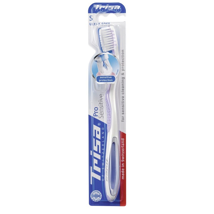 Trisa Pro Sensitive Ultra Soft fogkefe, védőkupak, lila