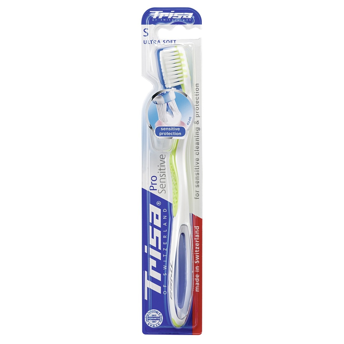 Periuta de dinti Trisa Pro Sensitive Ultra Soft, cu capac de protectie cadou, Verde