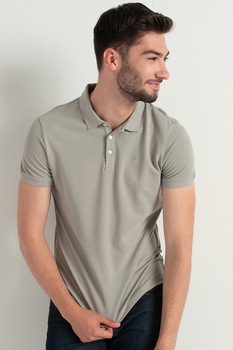 Emporio Armani, Tricou polo cu aspect de material pique, Gri Emporio Armani, Tricou polo cu aspect de material pique, Gri