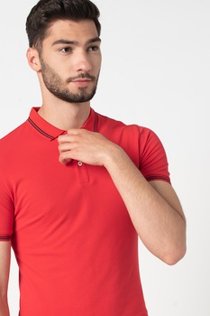 Emporio Armani, Tricou polo slim fit din material pique cu logo pe piept, Rosu Emporio Armani, Tricou polo slim fit din material pique cu logo pe piept, Rosu