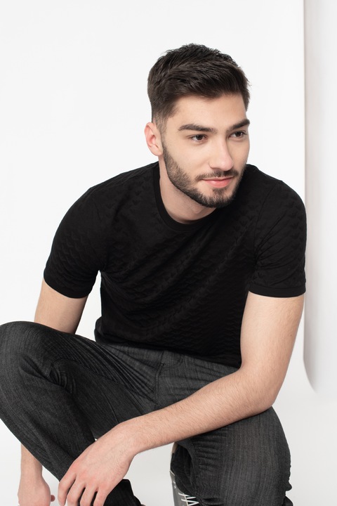 Emporio Armani, Tricou de bumbac cu logo, Negru