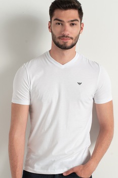 Emporio Armani, Set de tricouri de bumbac cu logo pe piept, 2 piese, Alb