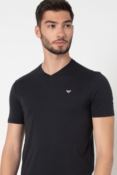 Emporio Armani, Set de tricouri de bumbac cu logo pe piept, 2 piese, Albastru inchis Emporio Armani, Set de tricouri de bumbac cu logo pe piept, 2 piese, Albastru inchis