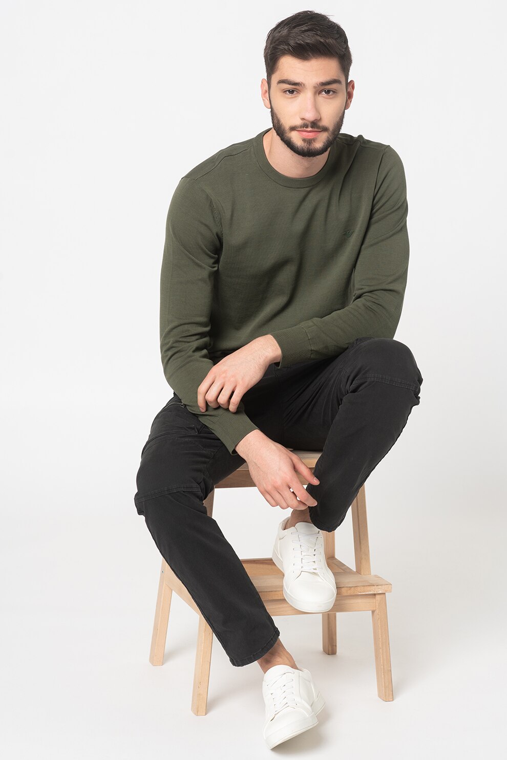 Emporio Armani, Pulover cu decolteu la baza gatului, Verde oliv