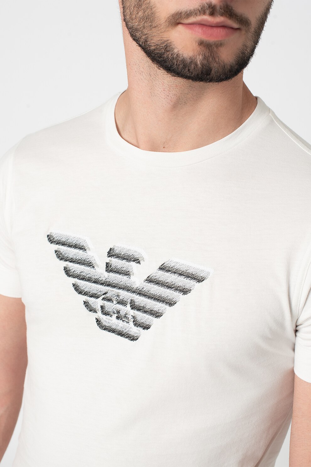 Emporio Armani, Tricou slim fit cu logo, Alb