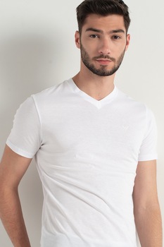 Emporio Armani, Tricou cu decolteu in V si detaliu logo, Alb Emporio Armani, Tricou cu decolteu in V si detaliu logo, Alb