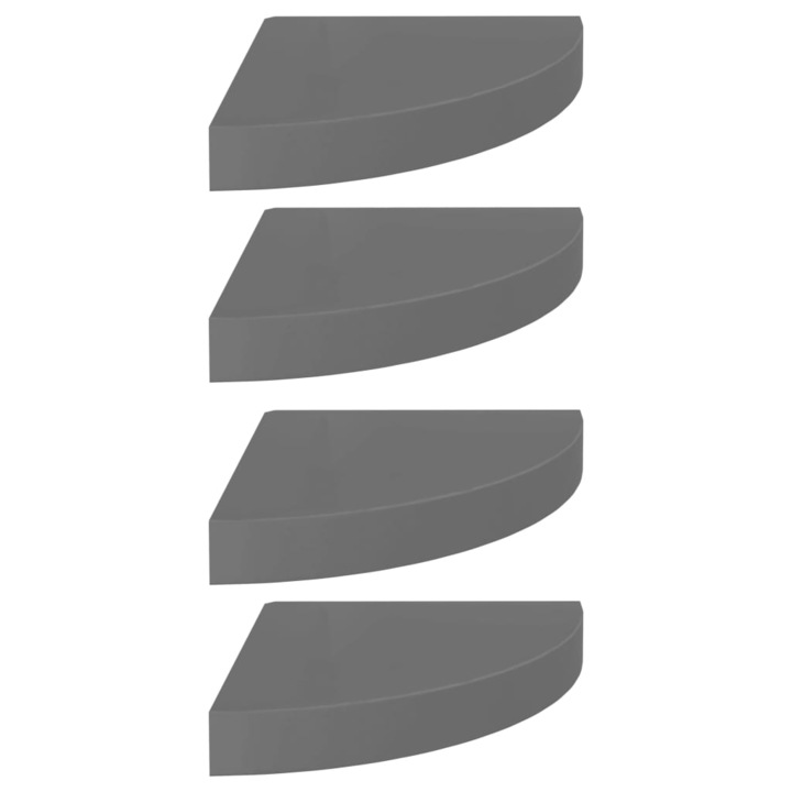 Set rafturi colt perete vidaXL, 4 buc., gri extralucios, 25x25x3,8 cm, MDF 3.16 kg