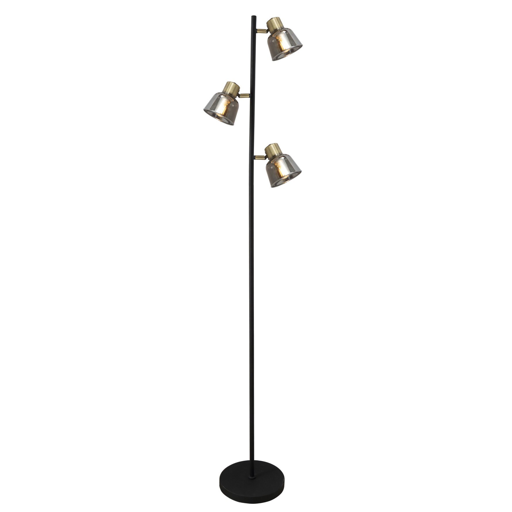 Lampadar Smoky KL107008, 3 x E14, negru + alama antica + fumuriu
