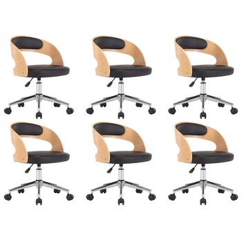 Set de 6 scaune de bucatarie, pe rotile, vidaXL, Piele ecologica/Lemn, 48 x 53 x (66,5-74,5) cm, Negru Set de 6 scaune de bucatarie, pe rotile, vidaXL, Piele ecologica/Lemn, 48 x 53 x (66,5-74,5) cm, Negru