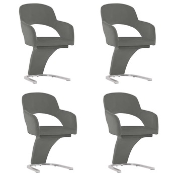 Set de 4 scaune de bucatarie, vidaXL, Catifea/Metal cromat, 56 x 58 x 90 cm, Gri