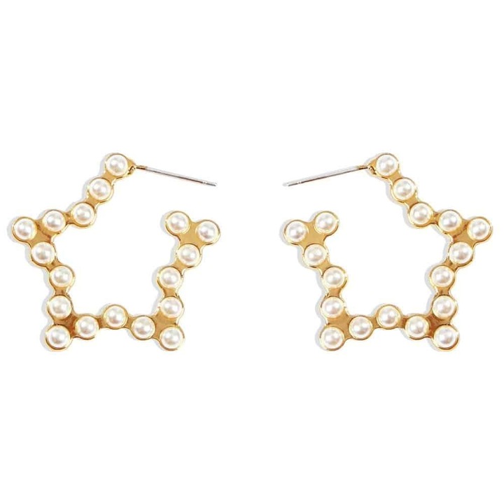 Cercei stea, aurii, cu perle, Meghan C9, Pursehuit