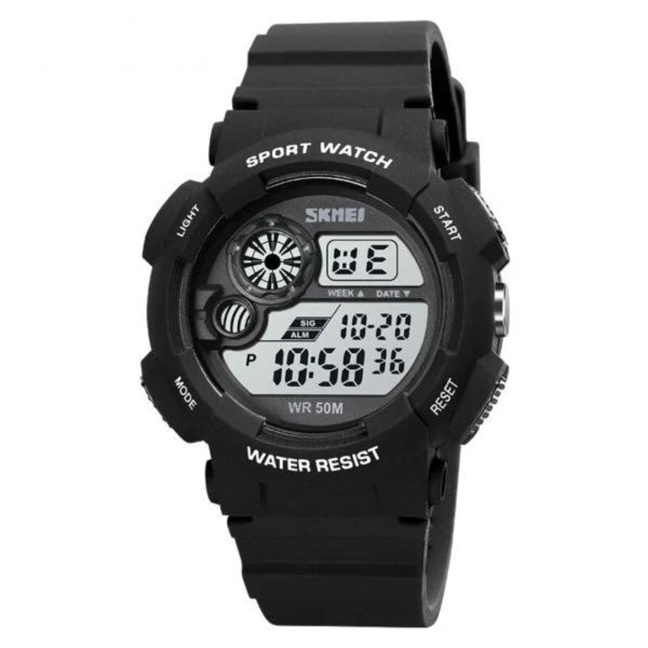 Мъжки часовник Skmei, спортен, 5 ATM, цифров, хронометър, аларма, календар, подсветка, черен