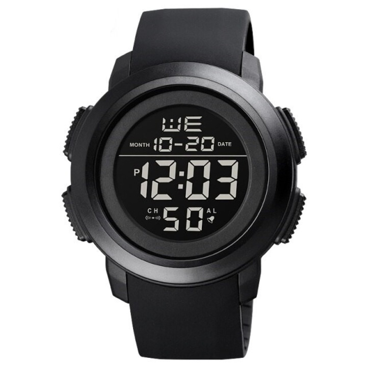 Мъжки часовник Skmei, цифров, двоен дисплей, 5 банкомата, хронометър, аларма, подсветка, календар, спорт, черен