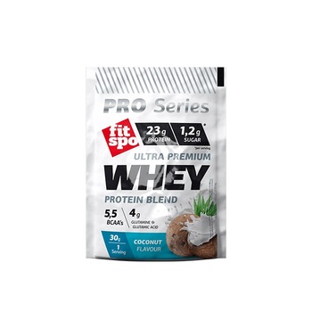 Proteina, Fit Spo, Whey Protein Blend aroma de cocos cu ciocolata alba, 0.030 Kg Proteina, Fit Spo, Whey Protein Blend aroma de cocos cu ciocolata alba, 0.030 Kg