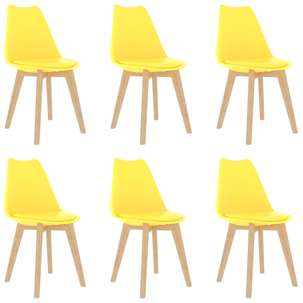 Set de 6 scaune de bucatarie, vidaXL, Plastic/Piele ecologica, 42 x 42 x 81 cm, Galben